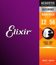 Load image into Gallery viewer, Elixir Nanoweb 80/20 Bronze 12-56 Acoustic Guitar Strings