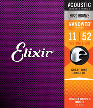 Load image into Gallery viewer, Elixir Nanoweb 80/20 Bronze 11-52 Acoustic Guitar Strings