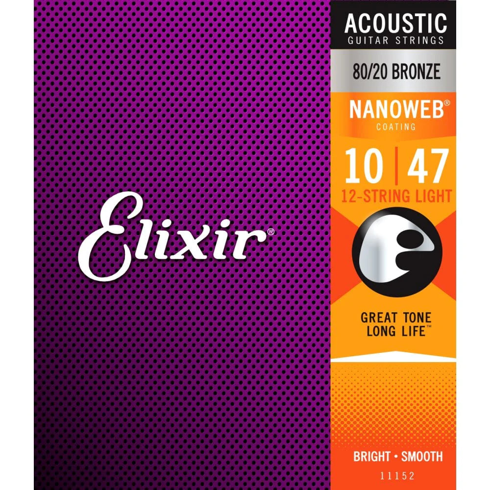 Cuerdas de Guitarra Acústica 12 Cuerdas Elixir Nanoweb 80/20 Bronze 10-47