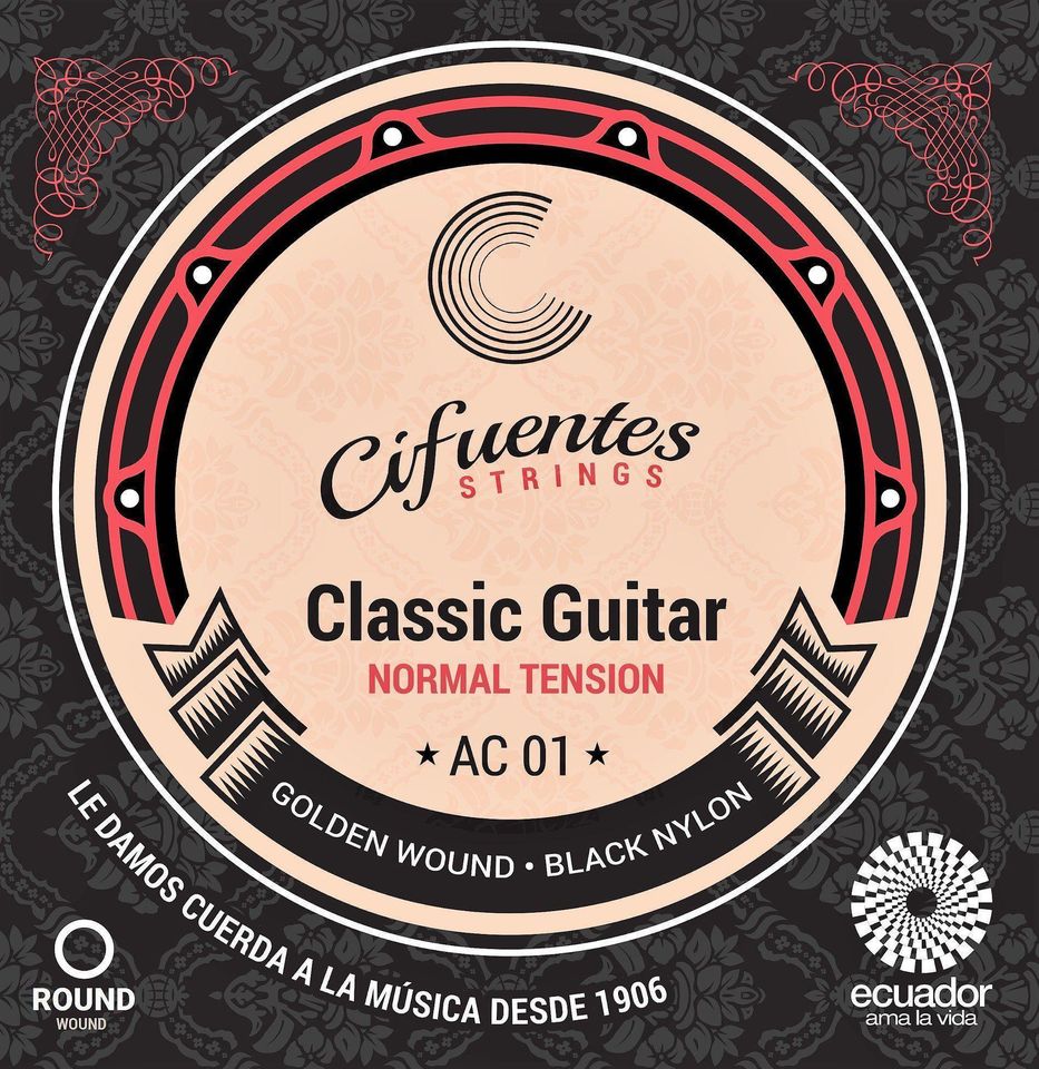 Classical Guitar Strings Cifuentes Strings AC 01 80/20 Brass Nylon Black Medium Tension