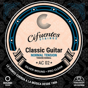 Cuerdas de Guitarra Clásica Cifuentes Strings AC 02 Silver Wound Nylon Transparente Tensión Media