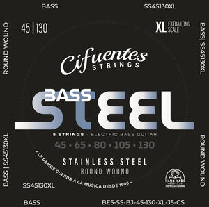 Cuerdas de Bajo 5 Cuerdas Cifuentes Strings Bass Stainless Steel 45-130 Escala XL