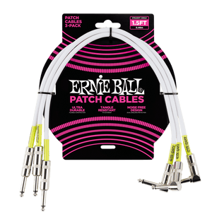 Paquete de 3 Cables Patch 1.5ft Ernie Ball Angle to Straight Blanco