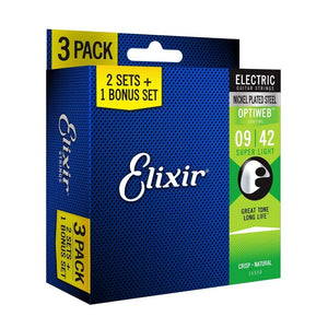 Cuerdas de Guitarra Eléctrica Elixir Optiweb Nickel Plated Steel 9-42 3 Pack