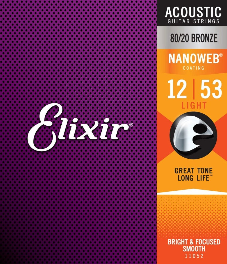 Elixir Nanoweb 80/20 Bronze 12-53 Acoustic Guitar Strings