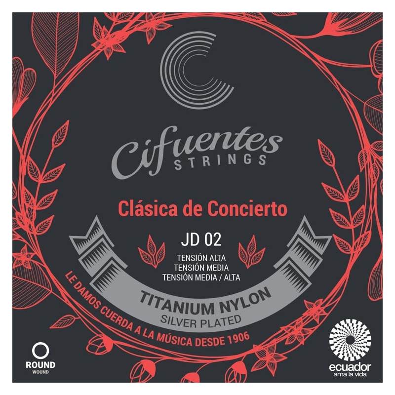 Cuerdas de Guitarra Clásica de Concierto Cifuentes Strings JD 02 Titanium Nylon Silver Plated Tensión Alta