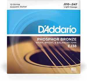 Cuerdas de Guitarra Acústica de 12 Cuerdas D'Addario EJ38 Phosphor Bronze 10-47