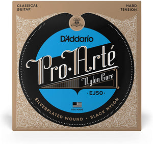 D'Addario Pro-Arté Classical Guitar Strings Nylon Black EJ50 Hard Tension