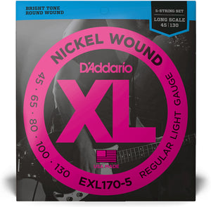 Cuerdas de Bajo de 5 Cuerdas D'Addario XL EXL170-5 Nickel Wound 45-130 Escala Larga