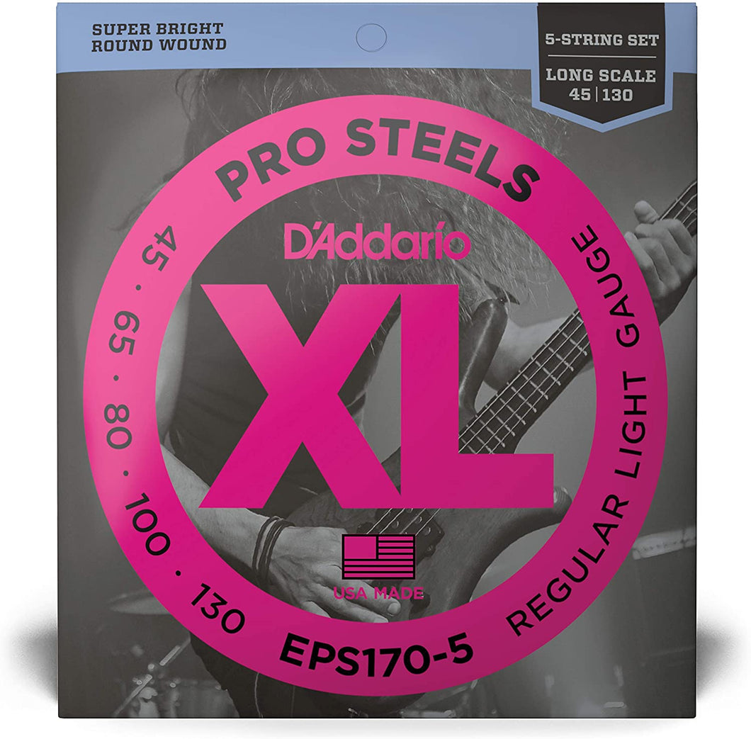 D'Addario XL EPS170-5 Pro Steels 45-130 Long Scale 5-String Bass Strings
