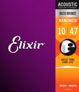 Elixir Nanoweb 80/20 Bronze 10-47 Acoustic Guitar Strings