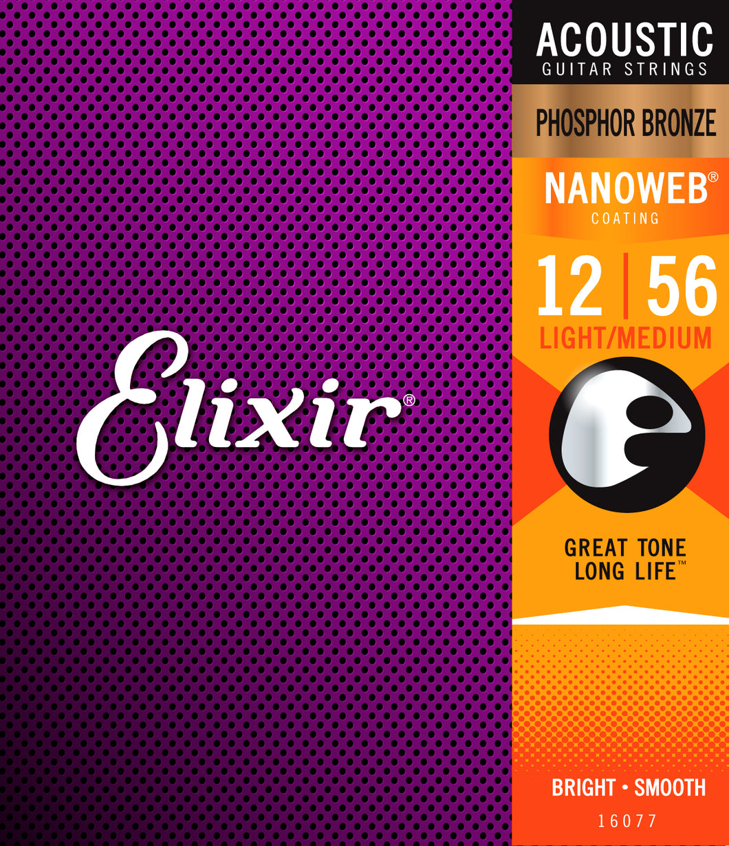 Elixir Nanoweb Phosphor Bronze 12-56 Acoustic Guitar Strings