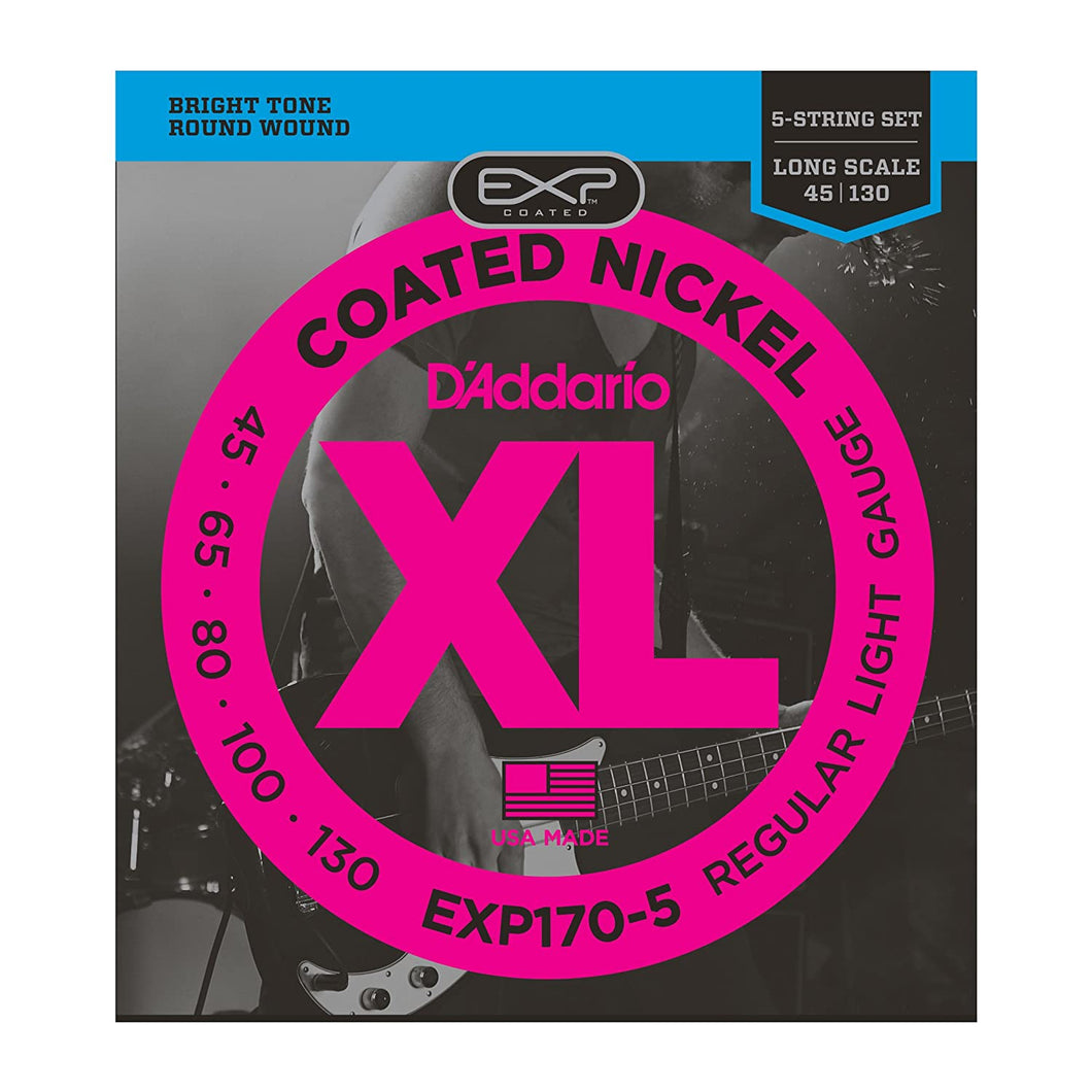 D'Addario XL EXP170-5 Nickel Wound 45-130 Long Scale Coated 5-String Bass Strings