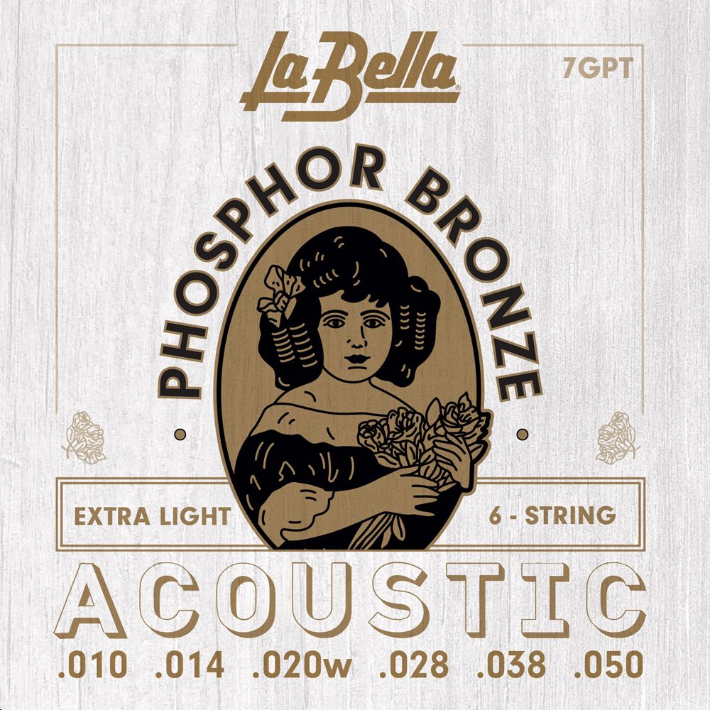 La Bella 7GPT Phosphor Bronze Extra Light Acoustic Guitar Strings 10-50